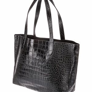 Cuyana Black Croc-Embossed Leather Tote